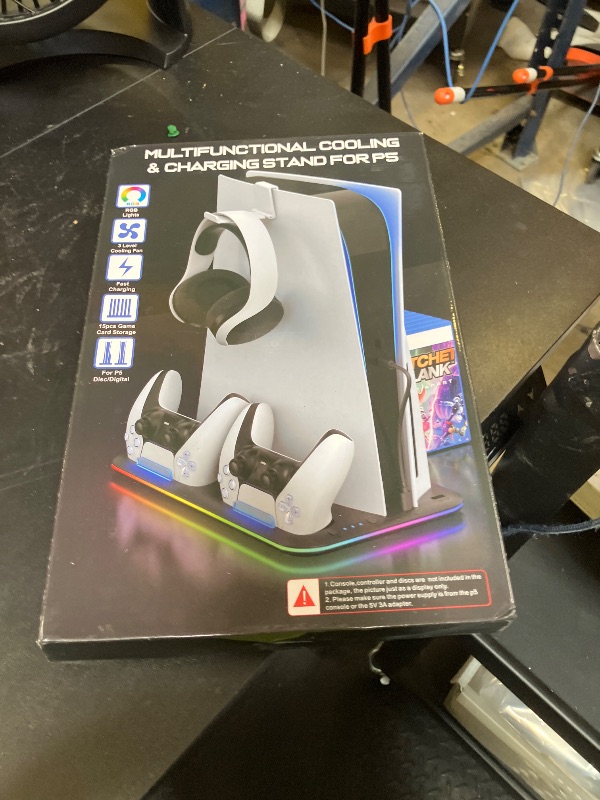 Photo 1 of EUROA PS5 Stand with Cooling Station and Controller Charging Station for PlayStation 5 Slim Console, PS5 Controller Charger, Cooling Stand, LED Light, Headset Holder for PlayStation 5 Accessories