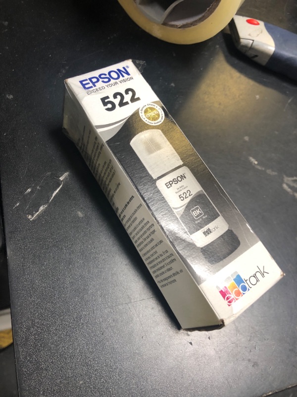 Photo 1 of EPSON 522 EcoTank Ink Ultra-high Capacity Bottle Black (T522120-S) Works with EcoTank ET-2720, ET-2800, ET-2803, ET-2840, ET-4700, ET-4800, ET-4810