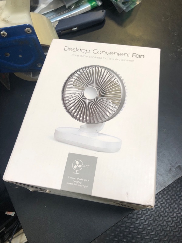 Photo 1 of CONBOLA Small Desk Fan for Bedroom, 4000mAh Battery Powered Rechargeable Fan, 90° Vertical Manual and 120° Oscillating, 4 Speeds Air Circulator Fan, Quiet Table Fan for Home Office, White