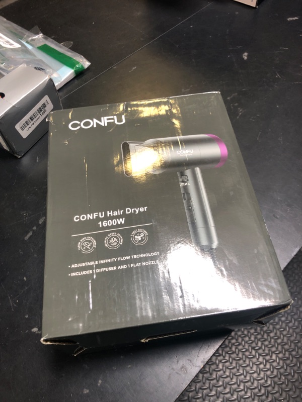 Photo 1 of Hair Dryer with Diffuser, CONFU Ionic Blow Dryer 1600W, Portable Lightweight Fast Drying Negative Ion Hairdryer, 3 Heat Settings with Diffuser and Concentrator Nozzle for Home & Travel