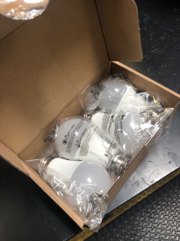 Photo 1 of Dusk to Dawn LED Outdoor Light Bulbs 40W Equivalent, A19 Automatic On/Off Sensor Light Bulb Daylight 5000K, Dusk to Dawn Light Bulbs for Outdoor Lighting Porch Garage Backyard Patio, 4 Packs