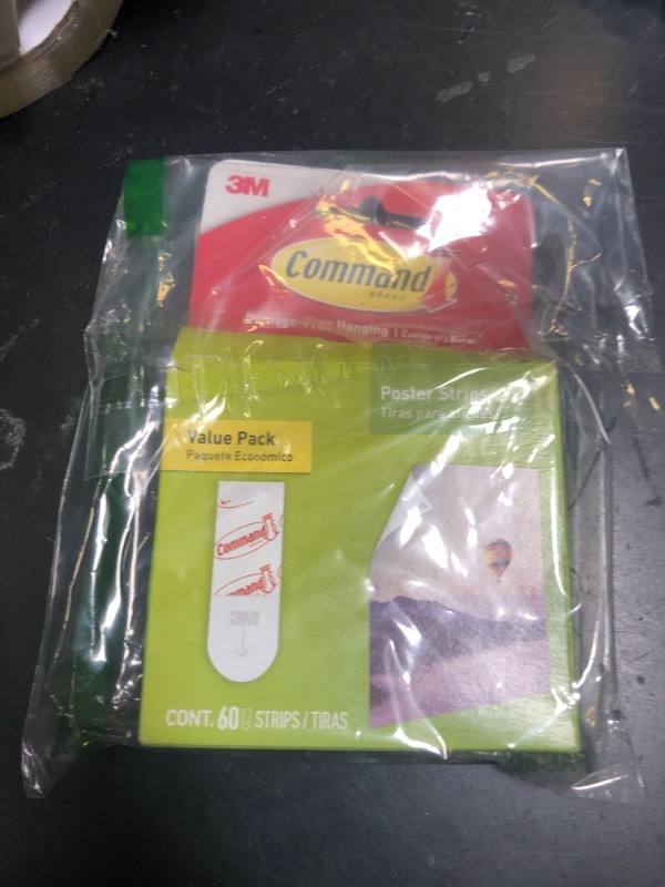 Photo 1 of Command Poster Strips, Damage Free Hanging Poster Hangers, No Tools Wall Hanging, 60 White Adhesive Strips