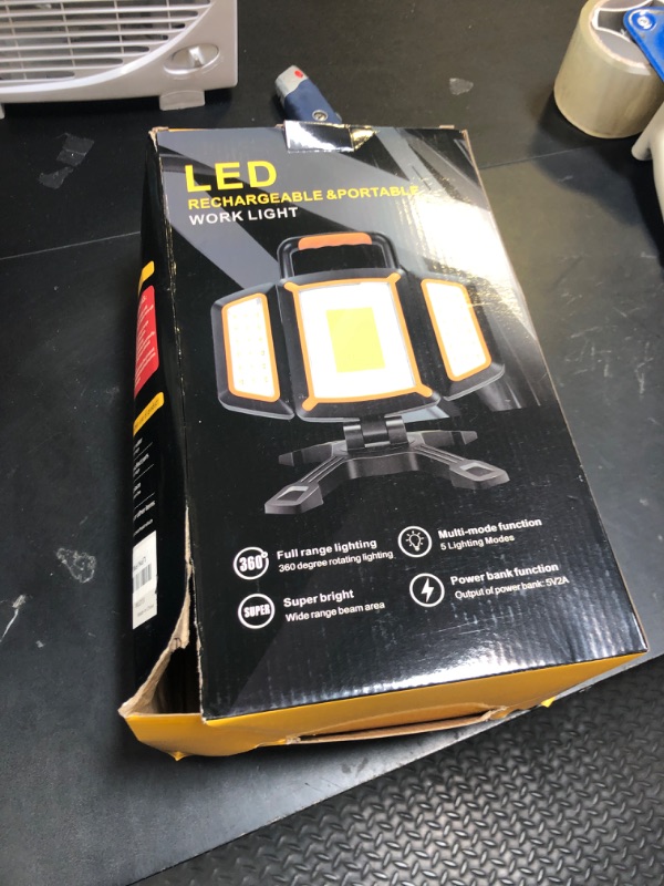 Photo 1 of Tresda 30W Rechargeable Work Light, 3000 Lumen Magnetic Work Light Battery Powered, Waterproof Portable Cordless Job Site Lighting for Construction Site, Workshop, Garage, Camping, and Car Repairing