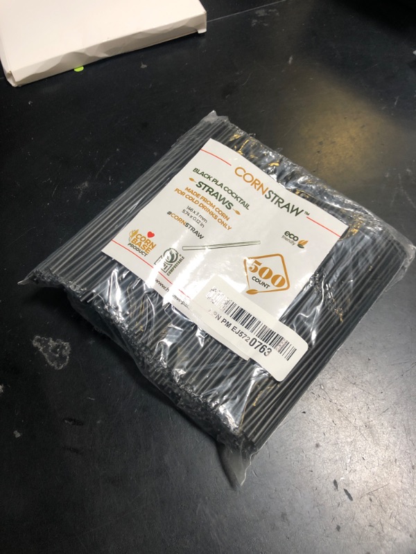 Photo 1 of [500 COUNT] CORNSTRAW 5" Short Cocktail Straws, Black PLA Cornstarch Plastic-Free Disposable Small Drink Stirrer, Swizzle, mixer, for Cold Drinks, whiskey, Bar, Club, Party