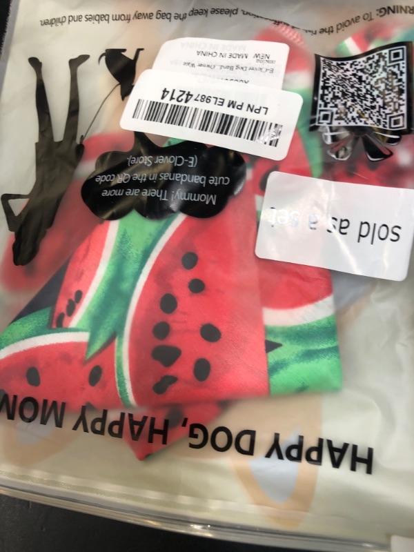 Photo 1 of  Dog Bandanas & Matching Scrunchie Set Rainbow Dog Bandana Scarf with Hair Tie for Medium Large Dogs Pet Owner Mom Gifts Watermelon Design 