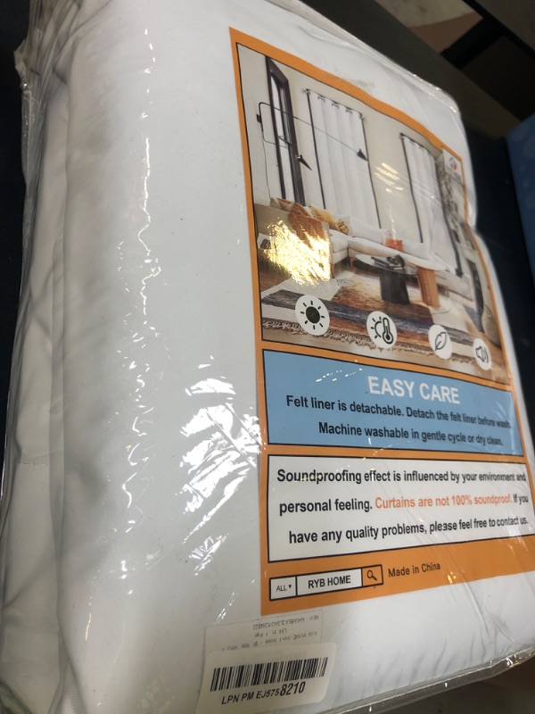 Photo 1 of RYB HOME 3-in-1 Noise - Blackout - Thermal Insulation Living Room Didvier Curtains, Large Window Noise Blocker Curtains for Bedroom Dining Office, White, W52 x L84 in, 1 Pair
