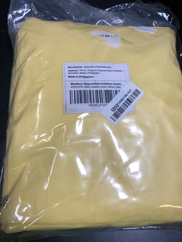 Photo 1 of Medtecs Disposable Isolation Gowns - AAMI Level 4 PPSB+PE - 10/100 PC - Seal Tape & Elast Cuffs, Fluid Resistant Durable Comfortable PPE - CoverU Series, Unisex Adult | Yellow, 10 PC