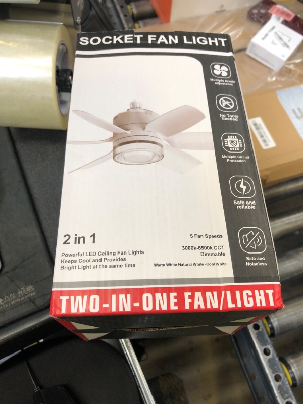 Photo 1 of Fanspex 20.5'' Socket Fan Light with Memory Function, 5 Fan Speeds with Adjustable Light for Bedroom, Kitchen, Living Room, 8 Hours Timer, White (Remote need Paired before Use)