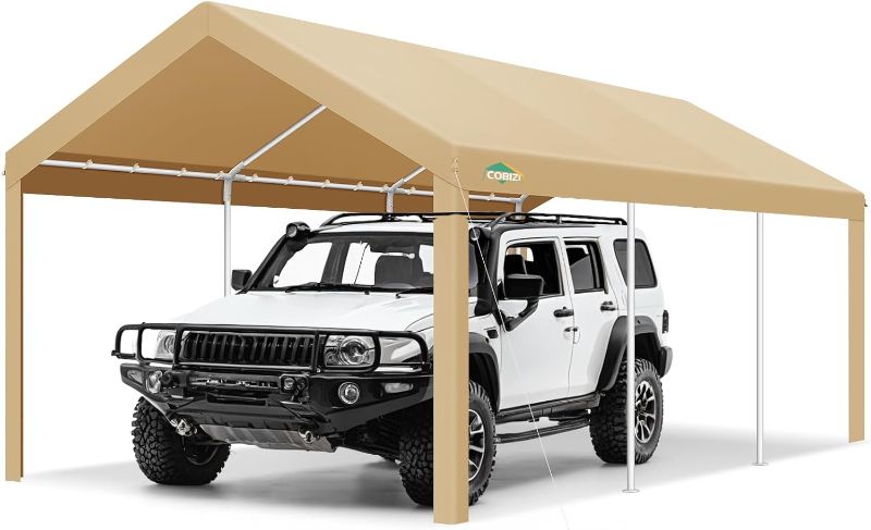 Photo 1 of COBIZI Carport Canopy 12x20 Heavy Duty Portable Garage 2.0, Car Canopy Car Tent Upgrade Waterproof & UV Protected with Built-in Sandbags for Cars, Boats, Trucks, Motorcycles, Khaki2
