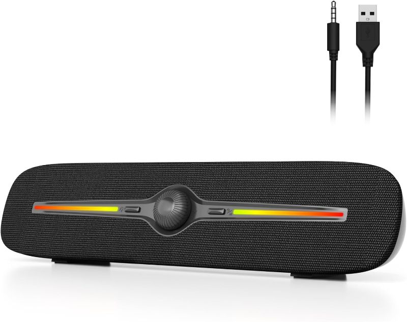 Photo 1 of SOULION R90 Bluetooth Computer Speakers for Desktop, USB Powered 3.5mm AUX PC Speakers with LED Dynamic Light, Portable Soundbar Speaker with Rotary Volume Control for Laptop Monitor
