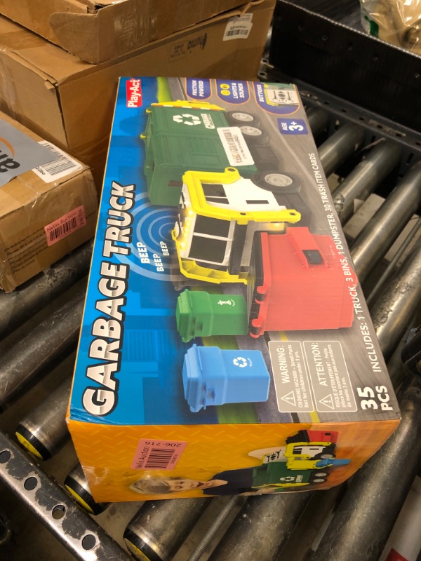 Photo 1 of JOYIN Large Friction Powered Garbage Truck Toy Set, Includes Dumpster, Trash Bins, and Learning Cards for Kids