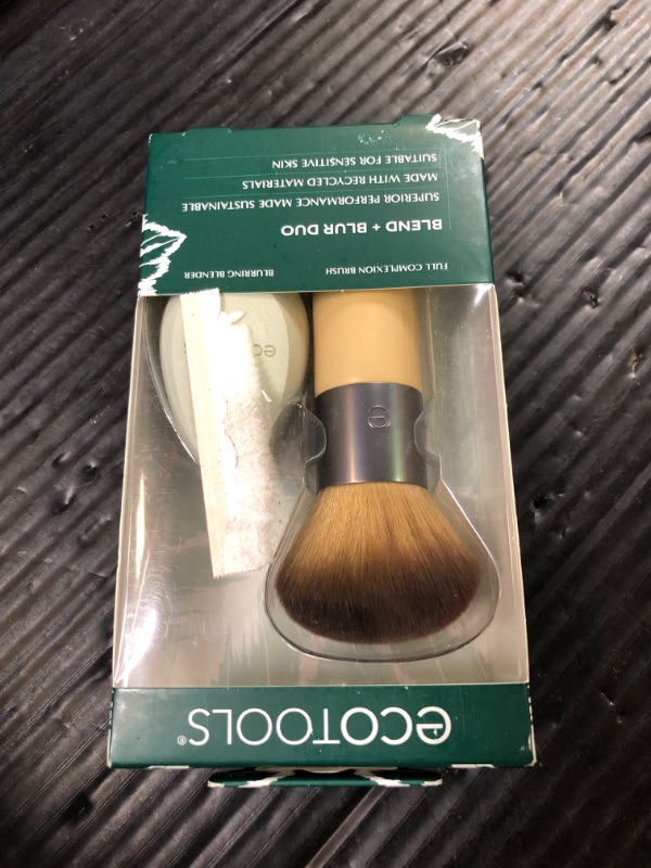 Photo 1 of EcoTools Blend + Blur Makeup Brush and Sponge Duo, Makeup Blender Sponge & Foundation Brush, For Liquid & Cream Makeup, Cloud Skin, Eco Friendly, Latex-Free, Cruelty Free, & Vegan, 2 Piece Set