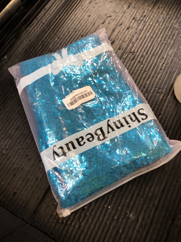 Photo 1 of ShinyBeauty Sequin Curtains 2 Panels 2x8FT - Turquoise Glitter Photo Backdrop for Photography Studio, Party Decorations (Light-Reflective Sparkle)