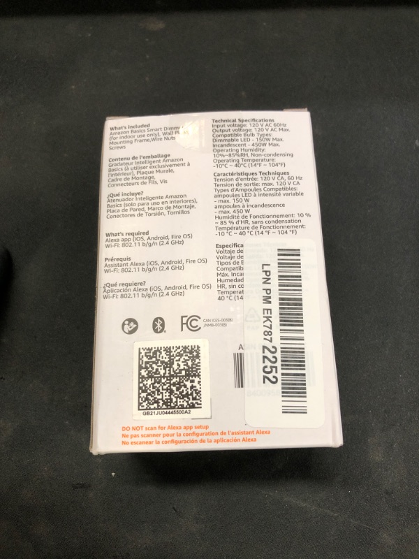 Photo 1 of Amazon Basics Smart Dimmer Switch, Single Pole, Works with Alexa Only, 2.4 GHz Wi-Fi, No Hub Required, White