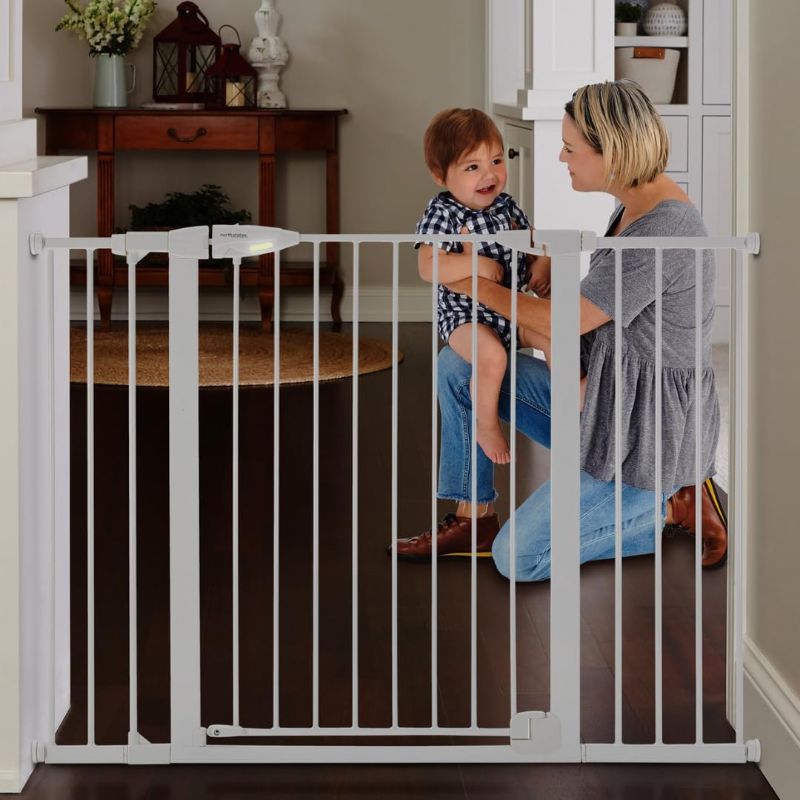 Photo 1 of Toddleroo by North States Extra Wide Bright Choice Auto-Close Baby Gate with Door. Pressure Mounted Baby Gate for Doorways, Child Gate Fits Openings 29.75” to 52" Wide. (30" Tall, White)