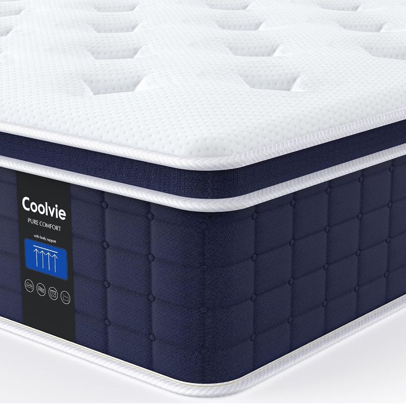 Photo 1 of Coolvie 12 Inch Queen Mattress, Hybrid Queen Mattress in a Box, Pocket Springs with Soft Knitted Fabric Cover for a Cool Sleep & Pressure Relief, Medium Firm Feel with Motion Isolation
