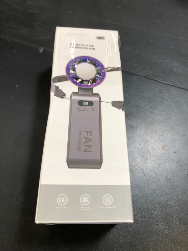 Photo 1 of Handheld Portable Fan with Ice Cooler,Speed (1-199) 5500mAh Rechargeable Personal Fan,[20H Cooling Time] Super Mini Yet Powerful [20000 RPM] Small Pocket Fans for Travel/Outdoor/Office,Grey Purple