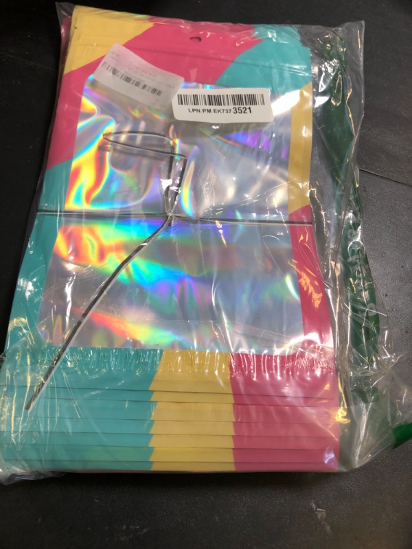 Photo 1 of 100 Resealable Bags with Clear Window, Holographic Multicolored Packaging, Transparent Small Business Party Mylar Ziplock Bags, 6.3x9.4 Inch