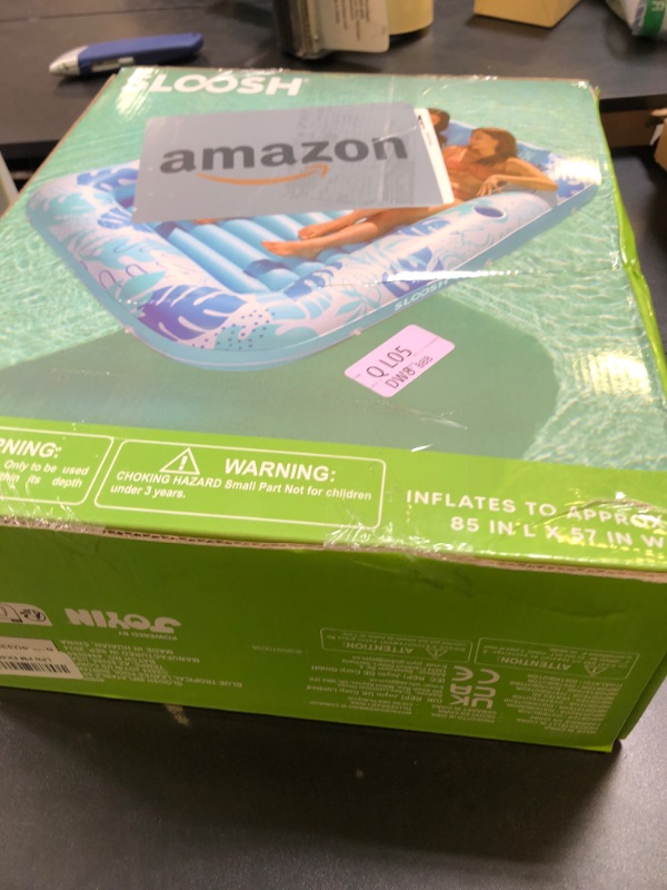 Photo 1 of SLOOSH Inflatable Tanning Pool Lounger Float, 85" x 57" Extra Large Pool Floats Adult with Pillow, 4 in 1 Suntan Tub Raft Floatie,Sunbathing Bed Lounge for Water Blow Up Ball Pit Party Gifts, XL-Blue