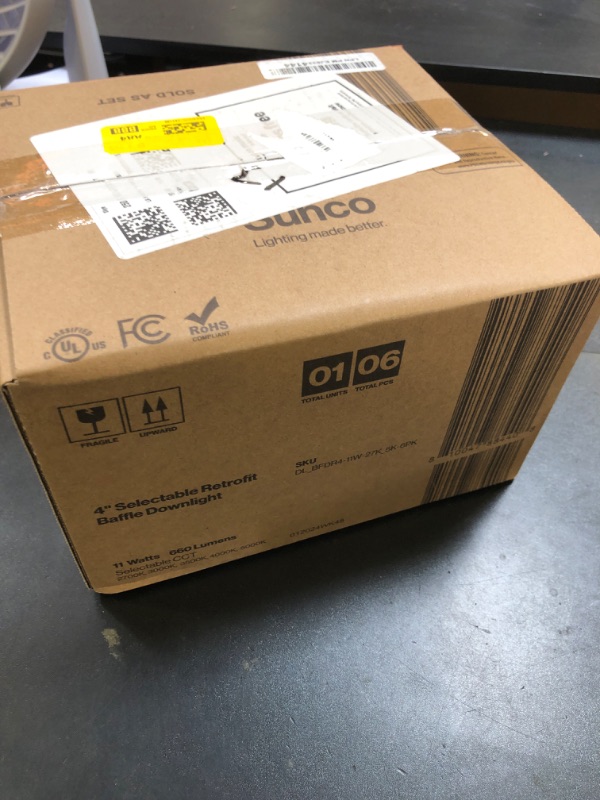 Photo 1 of Sunco 6 Pack 4 Inch LED Recessed Lights, Retrofit Can Lighting, 660 LM, 11W (40W Equivalent), Selectable CCT 2700K/3000K/3500K/4000K/5000K, Dimmable, Baffle Trim, Replacement Conversion Kit UL