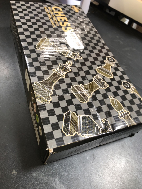 Photo 1 of Large Vintage Metal Chess Set for Adults and Kids – Marbling Chess Board with Metal Chess Pieces 15" Travel Chess Set with Metal Chessmen – Collectible Elegant Chess Game – Family Vintage Board Game