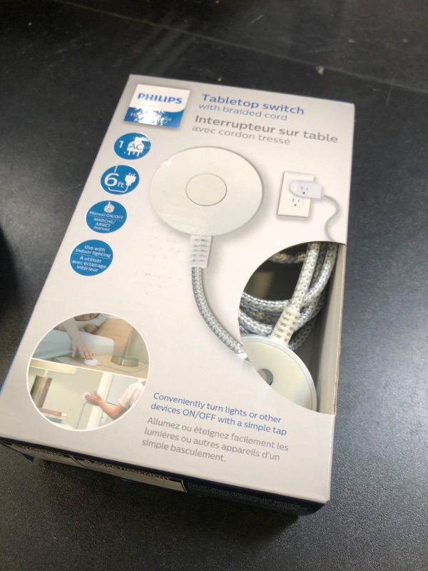 Photo 1 of Philips Grounded Plug with Braided Cord, 6 Ft Long Power Cable, ON/Off Switch, for Tabletop or Wall Mount, Perfect for Lamps/Seasonal Lights, 3 Prong,Slip Resistant Base,SPS1611WA/37,White