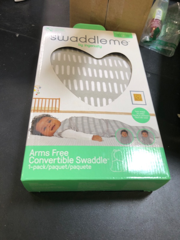 Photo 1 of Ingenuity Arms Free Transitional Baby Swaddle, Size 3-6 Months, 14-18 Pounds, Arms Swaddled in or Out, 1.0 TOG - Dashed Lines