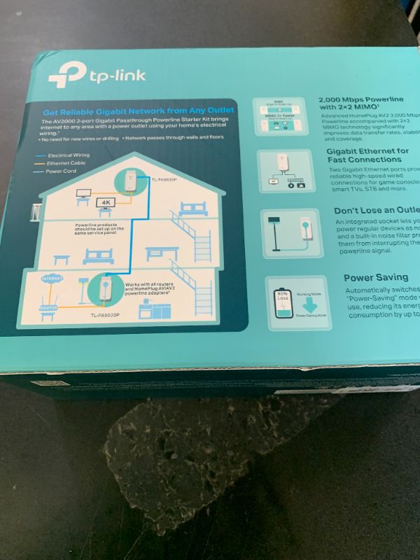 Photo 1 of TP-Link AV2000 Powerline Ethernet Adapter TL-PA9020P KIT - Powerline Network Adapter w/ Passthrough, Noise Filter, 2x2 MIMO, 2 Gigabit Ports, Ethernet Over Power, Plug Pair & Play, Power Saving Mode