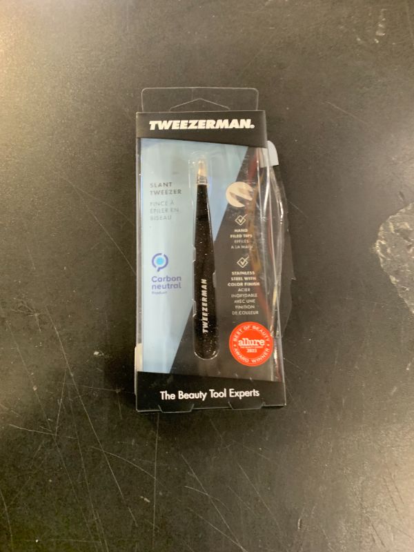 Photo 1 of Tweezerman Stainless Steel Slant Tweezer - Eyebrow Tweezers for Women and Men (Black)