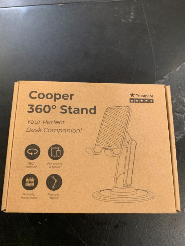 Photo 1 of Cooper 360° Stand, Rotating Cell Phone Stand for Desk | Sturdy Metal Base, Foldable, Portable | Cell Phone Holder for Desk (Piano Black)