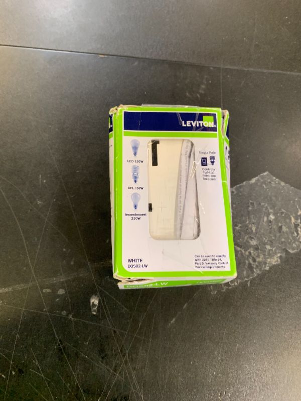 Photo 1 of Leviton DOS02-LW Motion Sensor Light Switch, Motion Activated, Auto-On/Auto-Off or Manual-On, 2A, No Neutral Wire Required, Single Pole, White