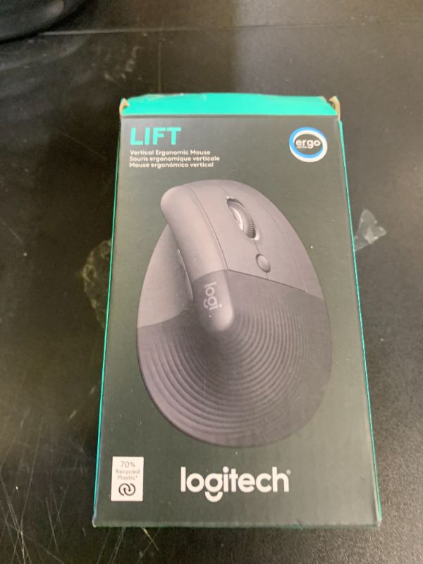 Photo 1 of Logitech Lift Vertical Ergonomic Mouse, Wireless Bluetooth or USB Receiver, Quiet Clicks, 4 Buttons, Right Hand Wireless Mouse, Windows/macOS/iPadOS, Laptop, PC - Graphite