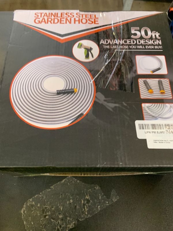 Photo 1 of Garden Hose 50 ft, Stainless Steel Water Hose with 10 Function Nozzle Flexible, Heavy Duty, Lightweight, No-Kink, Pet Proof, Puncture Proof Hose Metal for Yard, Outdoor