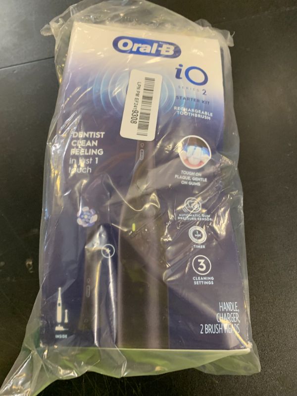 Photo 1 of Oral-B iO Series 2 Rechargeable Electric Powered Toothbrush Starter Kit, Night Black with 2 Brush Heads - Automatic Pressure Sensor to Protect Gums - 3 Modes - 2 Min Timer