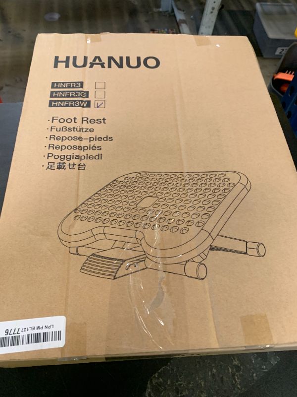 Photo 1 of HUANUO Adjustable Desk Footrest, Foot Rest for Under Desk at Work with Massage, Adjustable Foot Stool with 3 Height Position & 30 Degree Tilt Angle Adjustment for Home, Office, White