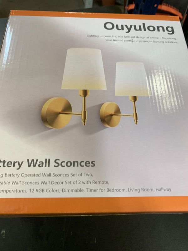 Photo 1 of Ouyulong Battery Operated Wall Sconces Set of 2, Wireless Rechargeable Dimmable Wall Light with 5600mAh RGB Bulb and Remote for Bedroom, Living Room, Hallway (Gold)