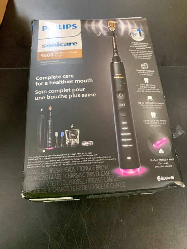Photo 1 of Philips Sonicare DiamondClean Smart 9500 Electric Toothbrush, Sonic Toothbrush with App, Pressure Sensor, Brush Head Detection, 5 Brushing Modes and 3 Intensity Levels, Black, Model HX9923/11