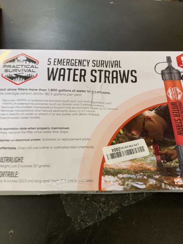 Photo 1 of 5 High-Capacity Emergency Water Straws – Lightweight, Reusable, 1800-gallon Filters for Camping, Hiking, Travel, Biking, Survival, and Emergencies. No Expiration Date, Perfect for preparedness