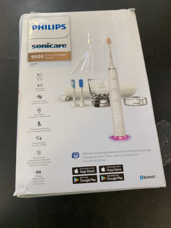 Photo 1 of Philips Sonicare DiamondClean Smart 9500 Electric Toothbrush, Sonic Toothbrush with App, Pressure Sensor, Brush Head Detection, 5 Brushing Modes and 3 Intensity Levels, White, Model HX9923/01