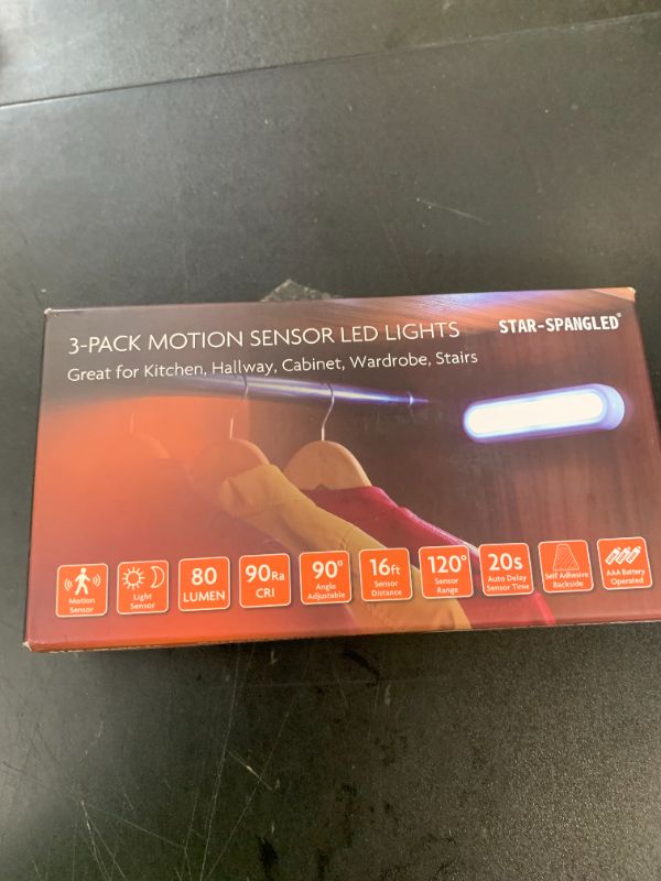 Photo 1 of STAR-SPANGLED 3 Pack 7” Motion Sensor Lights Indoor Battery Operated, Stick on LED Light for Closet, Stairs, Under Cabinet, Cool White