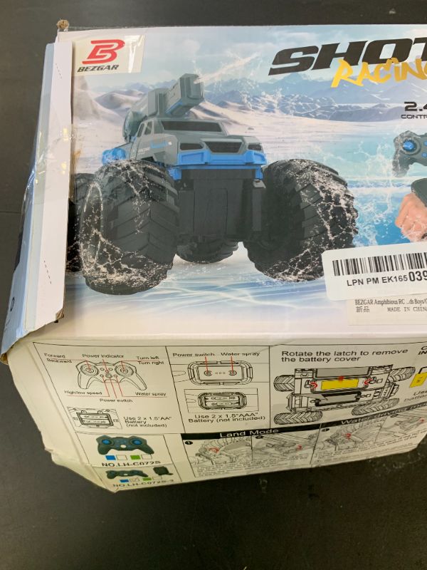 Photo 1 of BEZGAR 1:16 Monster Truck Remote Control Car - Amphibious RC Off-Road Pickup Boat with Shooting Splash - 2.4GHz 4WD Waterproof All-terrian Pool Toy Vehicles Summer Gifts for Kids Boys Girls Age 6-12
