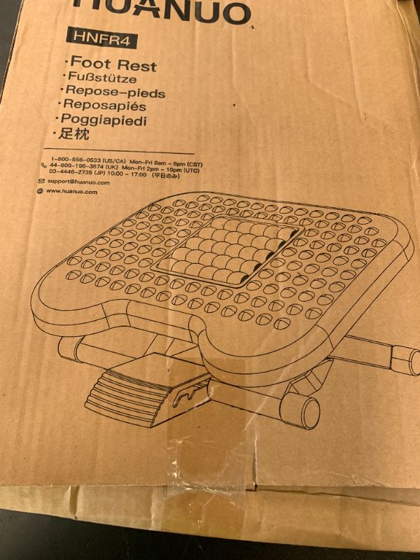 Photo 1 of HUANUO Foot Rest for Under Desk at Work, Adjustable Footrest with Massage Texture and Roller, Ergonomic Foot Stool with 3 Height Position, 30 Degree Tilt Angle Adjustment for Home, Office