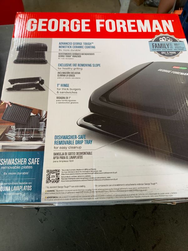 Photo 1 of George Foreman 4-Serving Removable Plate Electric Grill and Panini Press, George Tough Non-Stick Coating, Drip Tray Catches Grease, Black