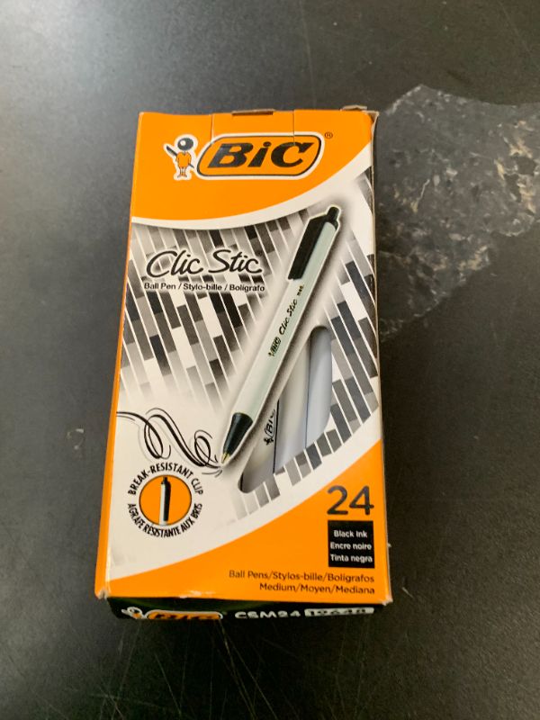 Photo 1 of BIC Clic Stic Black Retractable Ballpoint Pens, Medium Point (1.0mm), 24-Count Pack, Round Barrel Design for Comfortable Writing