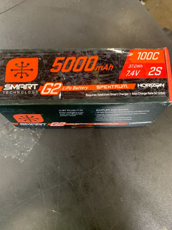 Photo 1 of Spektrum 7.4V 5000mAh 2S 100C Smart G2 Hardcase LiPo Battery: IC5, SPMX52S100H5,Multi