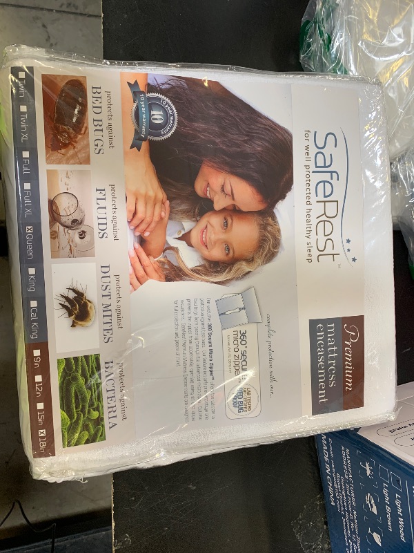 Photo 1 of SafeRest Zippered Mattress Protector - Premium 15-18 Inch Waterproof Mattress Cover for Bed - Breathable, Noiseless Washable Mattress Encasement - Queen
