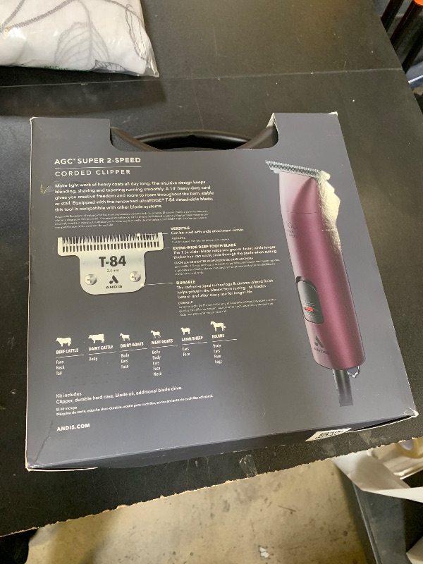 Photo 1 of Andis 23330 Professional AGC Super 2-Speed Horse Clipper with Detachable Blade - Cool & Quiet Running Design - Includes Ultra Edge Size T-84 Blade for Complete Horse Grooming - Burgundy