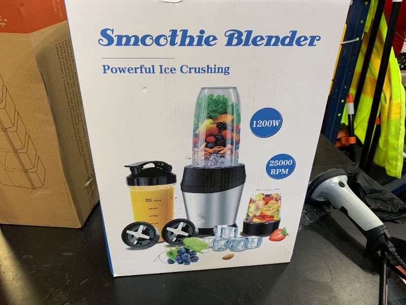 Photo 1 of Colarlemo 12-Piece Smoothie Blender Maker 25,000 RPM Personal Blender for Ice Crushing Smoothies & Frozen Drinks Nuts with 23oz, 32oz, 37oz Portable Cups Two 6-Leaf Stainless Steel Blades, Silver