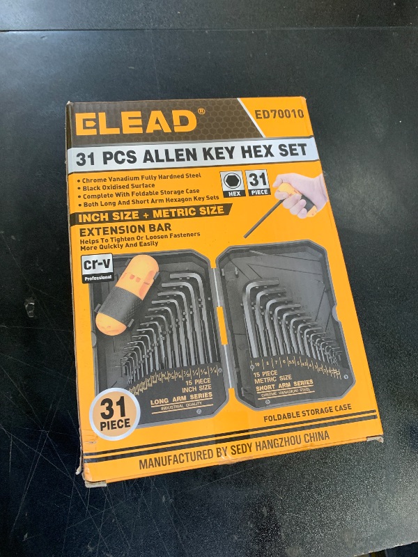 Photo 1 of ELEAD 31-Piece Hex Key Set - Allen Wrench Set, SAE and Metric Allen Keys MM(0.7mm-10mm) SAE(0.028"-3/8) Heat-Treated, Torque Handle, High Leverage, Long & Short Keys, Easy Organization