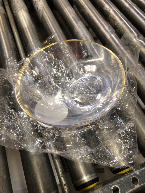 Photo 1 of PLASTICPRO Angled Plastic Bowls Disposable Medium Plastic Clear Serving Bowls with Gold Rim for Party for Appetizer Salads Pack of 4